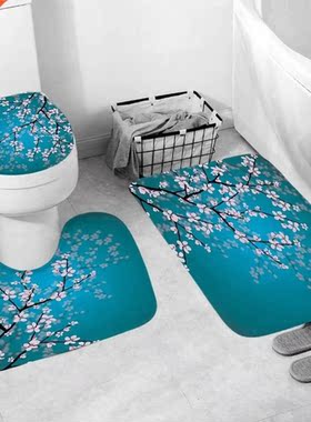 3D Plum Blossom Printing Toilet Three-piece Floor Mat Door