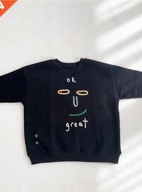 Autumn Winter boys and girls cute embroidery fleece sweati