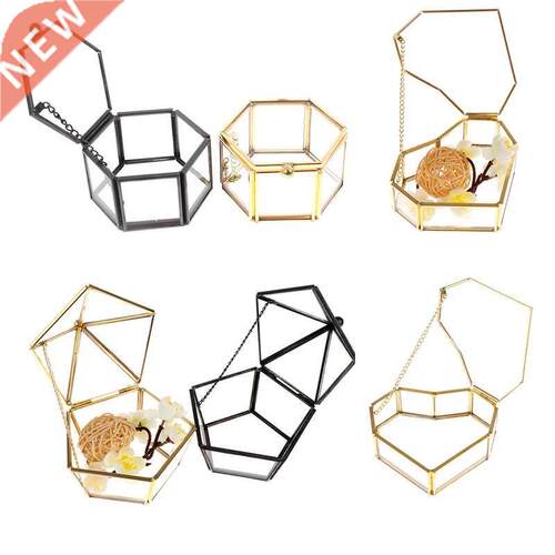 1PC Geometrical Clear Glass Jewelry Box Jewelry Organize Hol