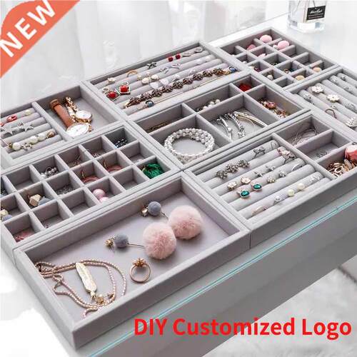 Handmade  Jewelry Box Drawer Storage Organizer Gray Soft