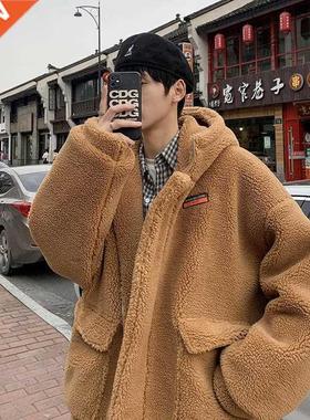 Men Oversized Hoodie Lamb Wool Coat Men's Plus Velvet Thick