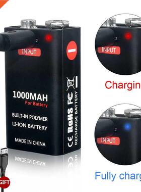 9V 1000mAh li-ion Rechargeable battery Micro USB Batteries 9