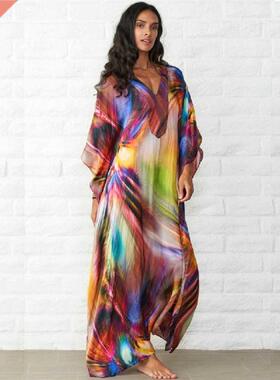 Boho Quick-drying Long Kaftan Bikini Cover-ups Retro Plus Si