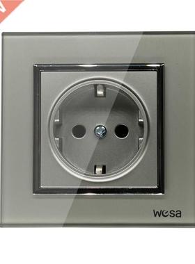 One Socket Glass Grey Design E Wall Socket 5V 2A Grey Temper