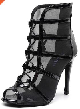 Woman High Top Latin Dance Shoes Red Black Ballroom Dance Bo