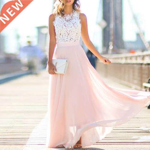 Hollow Out Beach Dess Womens Boho Sleeveless Maxi Dess a