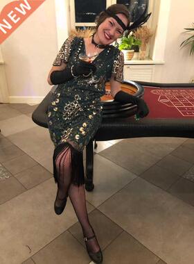 1920s Flapper Roaring Embellished Art Deco Gatsby Dress