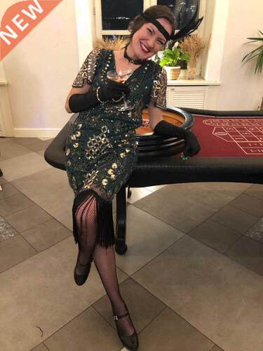 1920s Flapper Roaring Embellished Art Deco Gatsby Dress