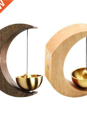 Door Opening Reminder Bell Wind Chime Moon Wood Suction for