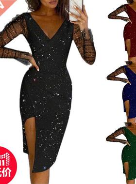 S-3xl Large size Hot drill wrap mesh dress网纱包臀女士连衣裙