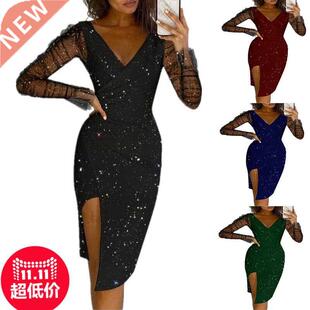 S-3xl Large size Hot drill wrap mesh dress网纱包臀女士连衣裙