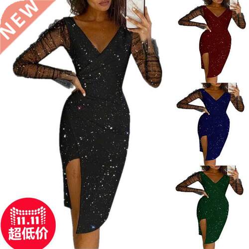S-3xl Large size Hot drill wrap mesh dress网纱包臀女士连衣裙