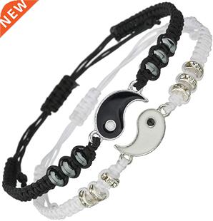 Tai Chi Yin Yang Couple Bracelets Alloy Pendant Adjustable B
