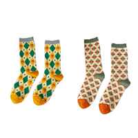 2 Pair Print Cute Long Winter Socks Women Faion New Flower thumbnail 8