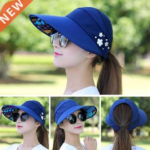 Summer Hats For Women Foldable Sun Hat Pearl Flower Visor Su
