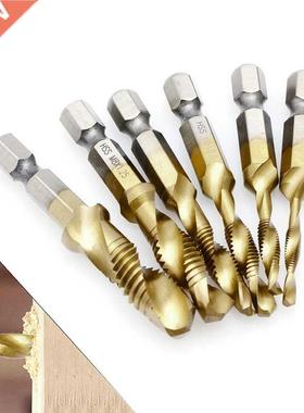 6 x M-M10 Hex Shank Titanium lated HSS Hand Scew Thead M