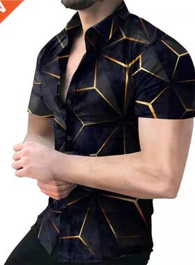 2022 New Sprng Summer Geometrc Prnt Shrts Men Fashon Tu