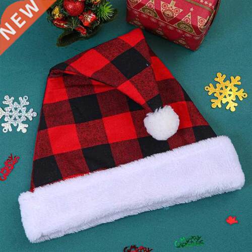 Christmas hat 2022新款圣诞帽黑红格子帽圣诞节老人装饰品圣诞帽