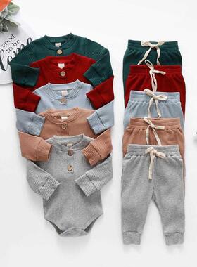 Infant Newborn Baby Girl Boy Spring Autumn Ribbed/Plaid Soli