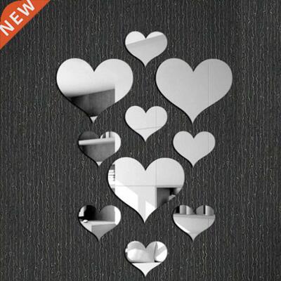 10Pcs/Set Durable Love Heart Stickers Wall Sticker Mirror Mu
