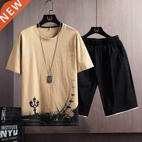Men's Summer Tracksuit Fashion Short Sleeve Sportswear Ink P