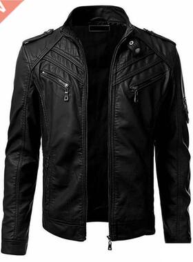New Set Leather Jacket Men Winter Fleece Motorcycle Pu Leaht