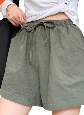 2022 Summer Elegant High Waist Flax Shorts Women Casual Soli