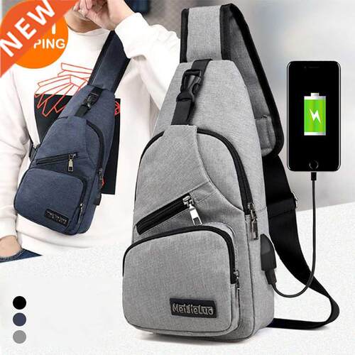 Men Anti Theft Chest Bag Shoulder Bags USB Charging Crossbod