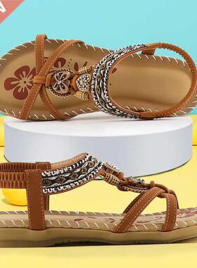 Flat Sandals Woman Beach Non-slip Rubber Sole Soft Ankle Str