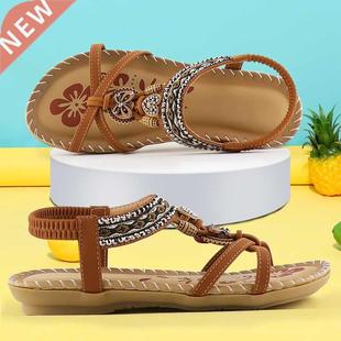 Flat Sandals Woman Beach Non-slip Rubber Sole Soft Ankle Str