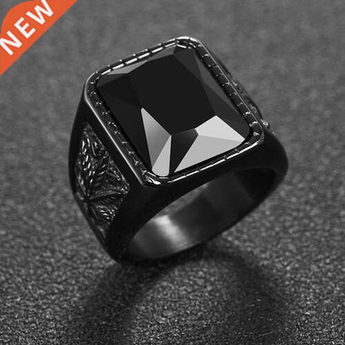 OBSEDE ndy Men Square Black Red Stone Ring Titanium Steel Re