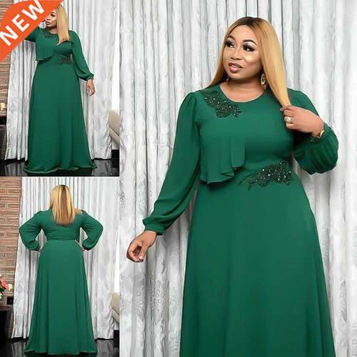 MD 2021 New Afrcan Women's Dress Elegant Beadng Chffon Go