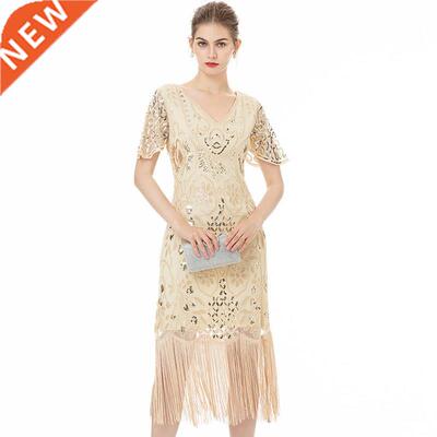 显年轻 带袖 盖茨比复古裙 1920s The Great Gatsby Party Dress