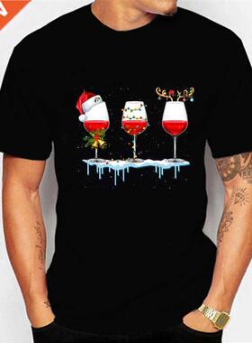 Summer 2021 New Tops nd Christmas Wine Print Men T-shirt Cas