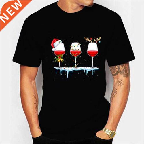 Summer 2021 New Tops nd Christmas Wine Print Men T-shirt Cas
