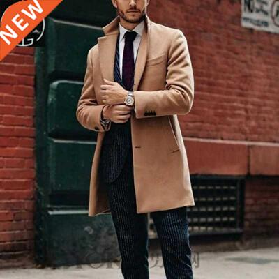 Khaki Long Trench Coat For Men Classic Jacket Overcoat Black