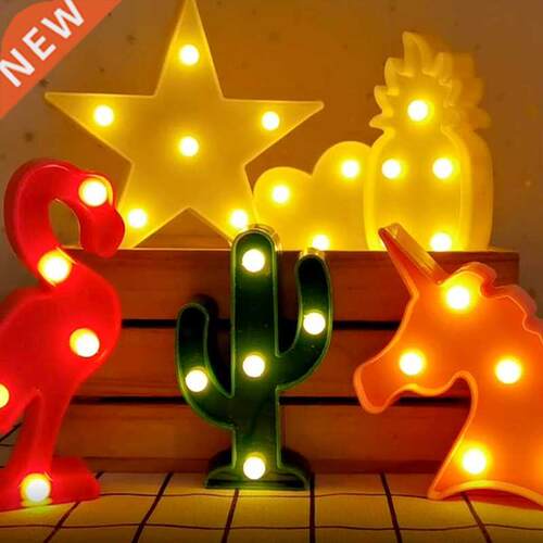 1Pc 3D Star LED Night Lights Cartoon Unicorn Flamingo Cloud