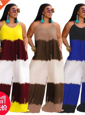 5XL large size summer halter printed jumpsuit for lady连体裤