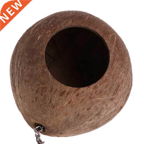 Natural Coconut Shell Bird Nest House Hut Cage Feeder Toy