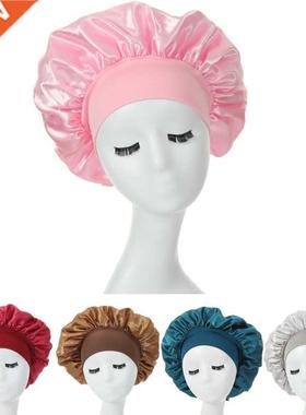 Women's Satin Solid Wide-brimmed Sleeping Hat Night Sleep Ca