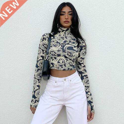 2021 Fashion nd Women's Stylish Dragon Printed Crop Tops Lon