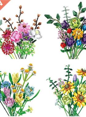 Technical Bouquet Flowers Toys for Girls Rose Bricks Blossom