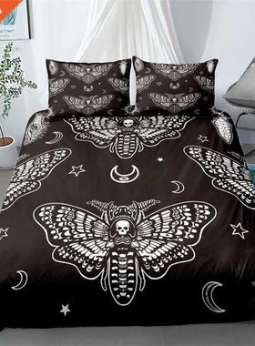 Black Death Moth Bedding Set Gothic Skull Duvet Cover Set Bu