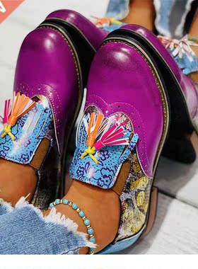 Mixed Color Spring Shoes 2021 Women's Flat Shoes Printed Vin