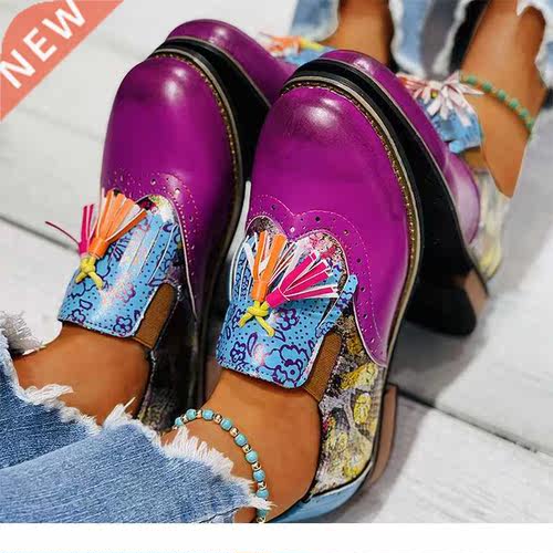 Mixed Color Spring Shoes 2021 Women's Flat Shoes Printed Vin