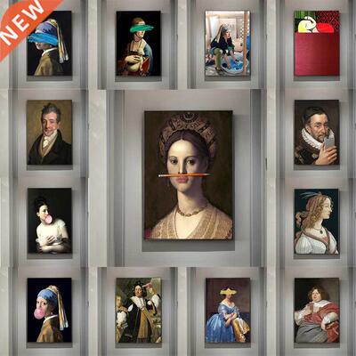 Classical European Oil Woman Fun Lips Pen Paintings Wall Ab