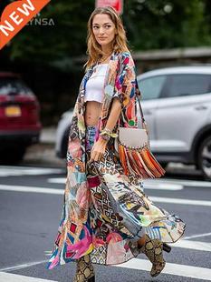 2022 Boho Print Half Sleeve Dress Summer Beach Wear Long Kim