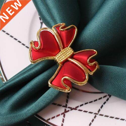 12pcs Alloy Gold Red Bow Napkin Rings West Dinner Napkin