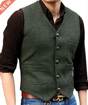 Mens Vests Tweed Suit Business Vest Steampunk Waistcoat Jack