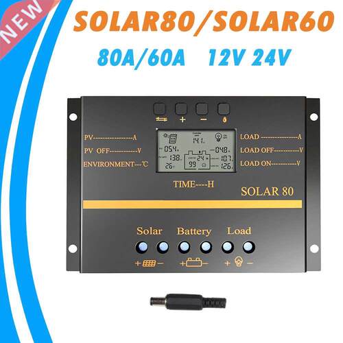 80A 60A Solar Panel Charge Controller 12V 24V Auto LCD SB So